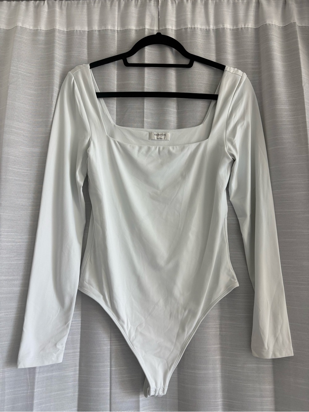 Babaton White Long-Sleeve Square Neck Bodysuit